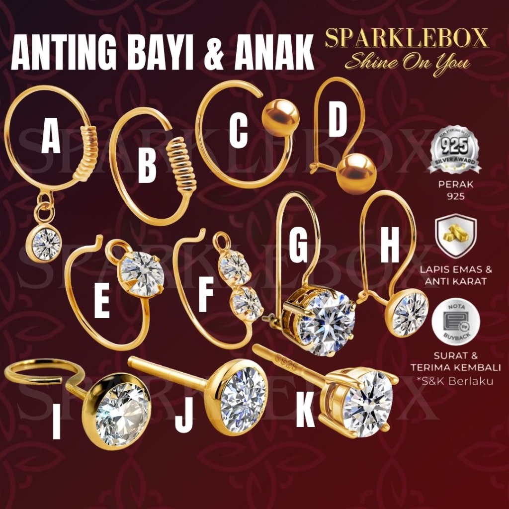 Anting bayi perak asli - Anting anak perempuan - Anting perak asli anak perempuan - Sparkle Box