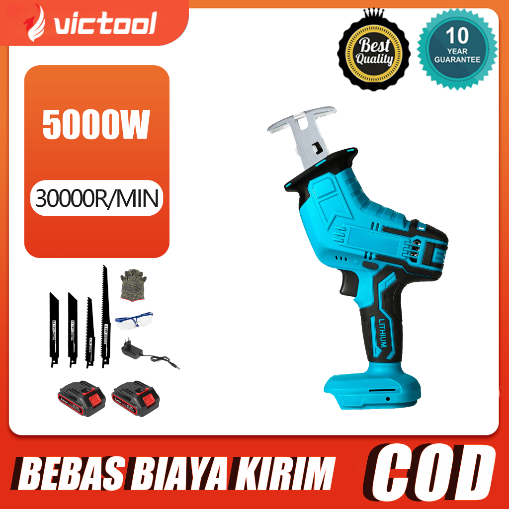 Victool 5000w 30000R/MIN gergaji bolak-balik tanpa kabel portabel genggam lithium gergaji mesin mini