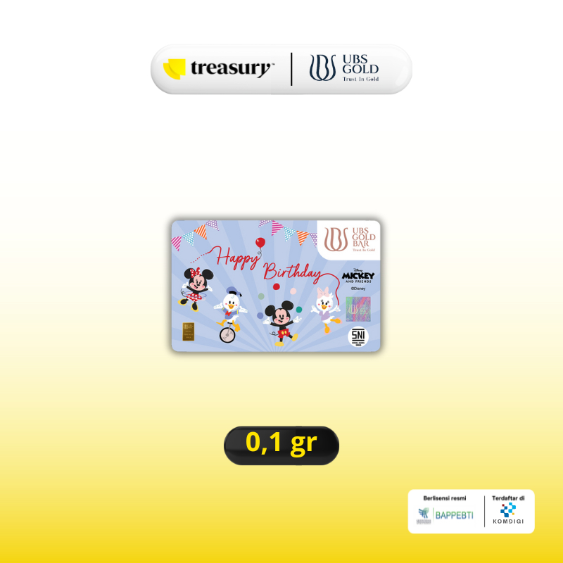 Logam Mulia UBS 0,1 Gr Disney Mickey Minnie Mouse Happy Birthday