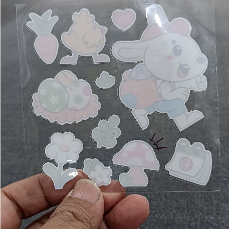 

Cetak Sticker Sheet Clear on Clear RDS Premium RONIta Sudah Potong Kisscut Diecut Super Gloss