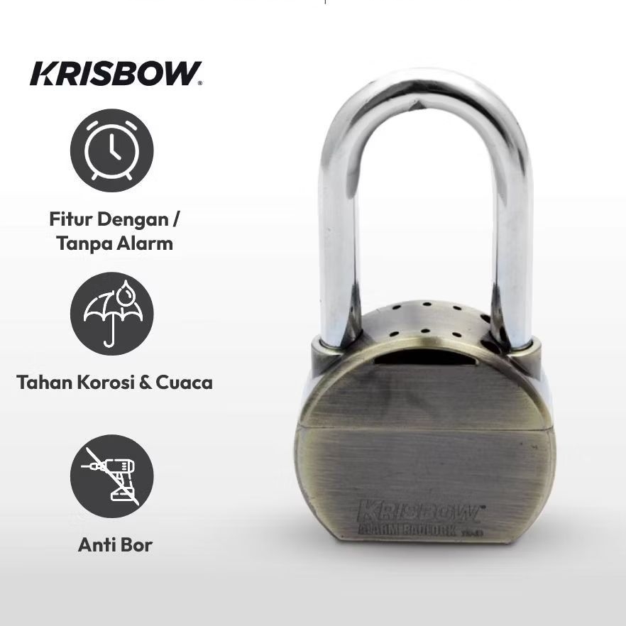 ORIGINAL Krisbow Gembok Kuningan Dengan Alarm Padlock Gembok Pintu Pager Rantai Pengunci Pengaman Pa