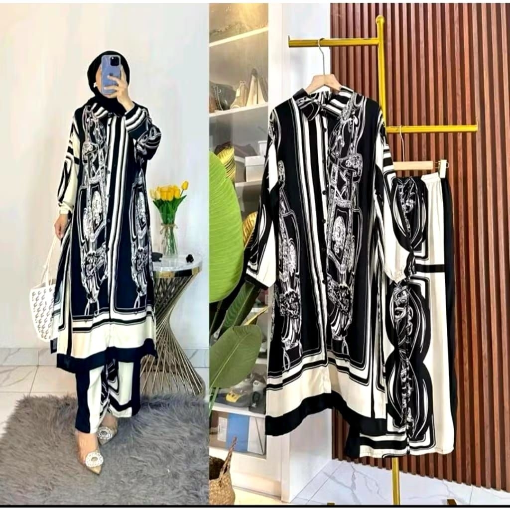 Rayon set tunik rayon motif one set tunik jumbo setelan rayon motif kekinian