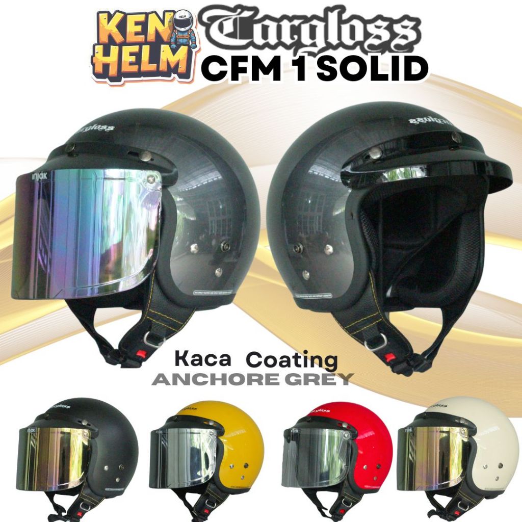 Helm Cargloss Cfm Retro Paket Kaca Datar Original, Helm Half Face Retro, Cargloss Helmet Official