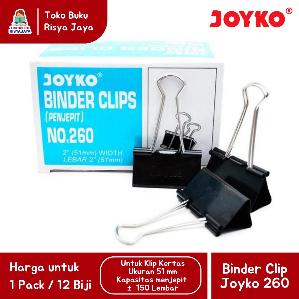 

(1 PACK / 12 Biji) Klip Penjepit Kertas / Binder Clip JOYKO 260