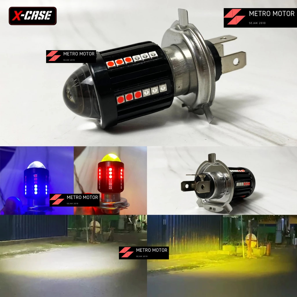 Lampu Utama Motor/Mobil LED X-Case Laser H4 Alien Led 2 Warna 20 Watt Putih Kuning