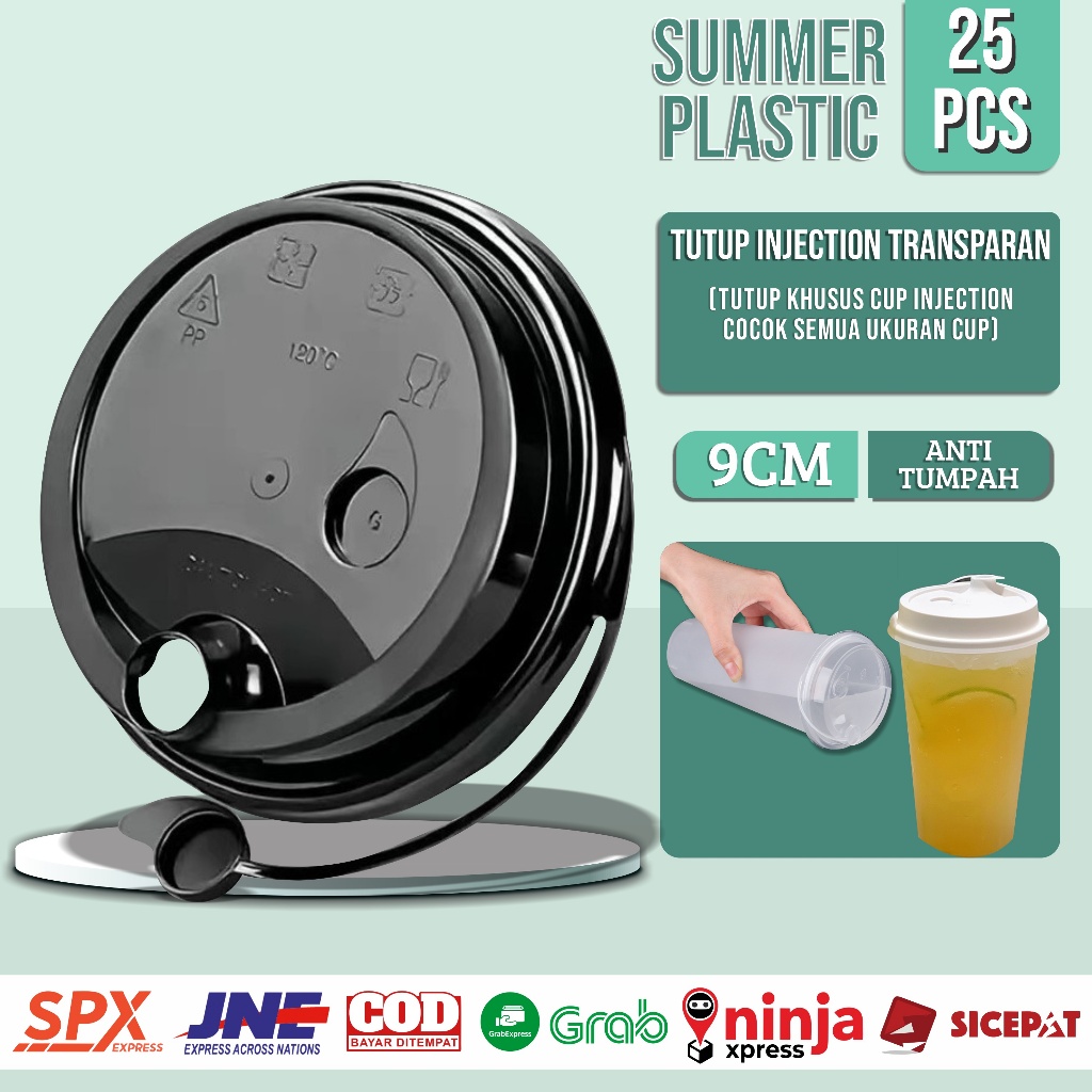 (SUMMER PLASTIC) [25 PCS] TUTUP CUP GELAS PLASTIC INJECTION (90MM) UNTUK SEMUA UKURAN GELAS THINWALL