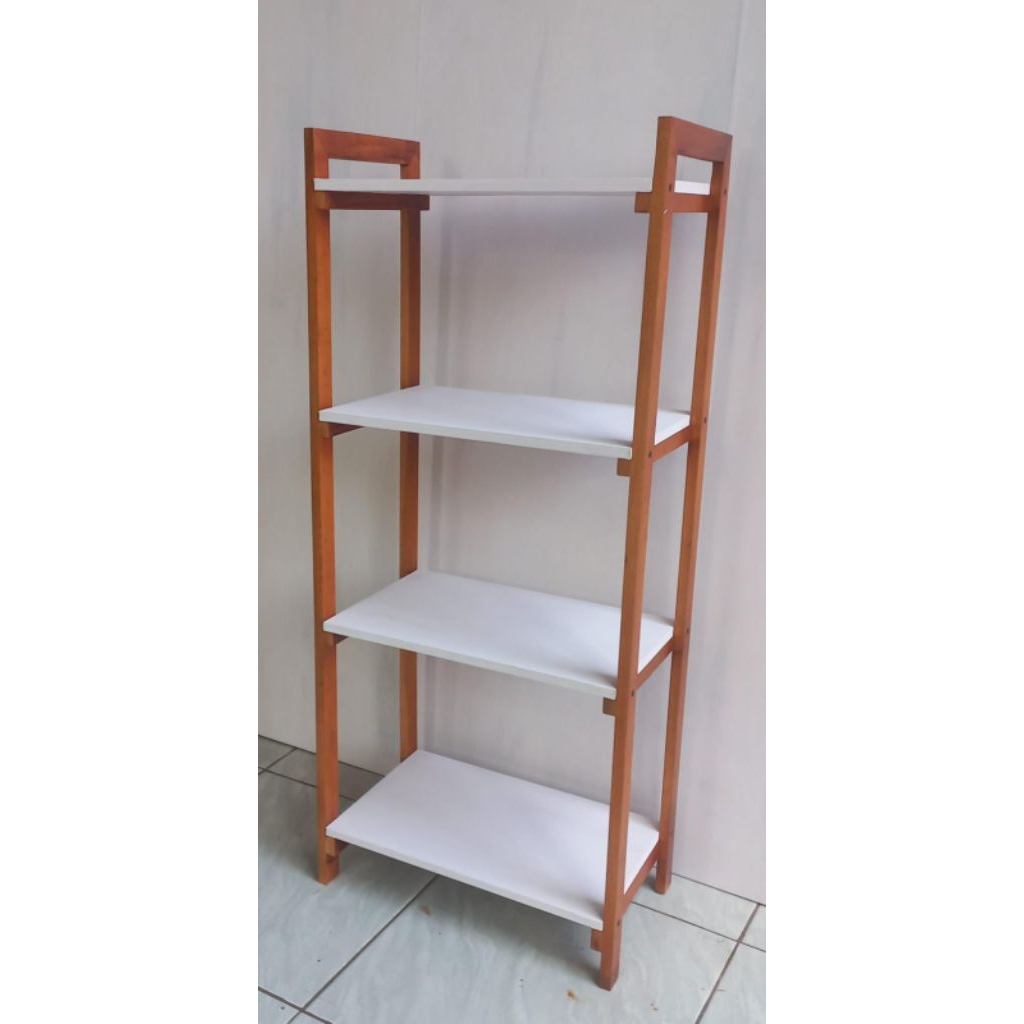 Feraristore Rak Tingkat Kayu 4 Susun, Rak Kayu Serbaguna, Rak Susun Aesthetic
