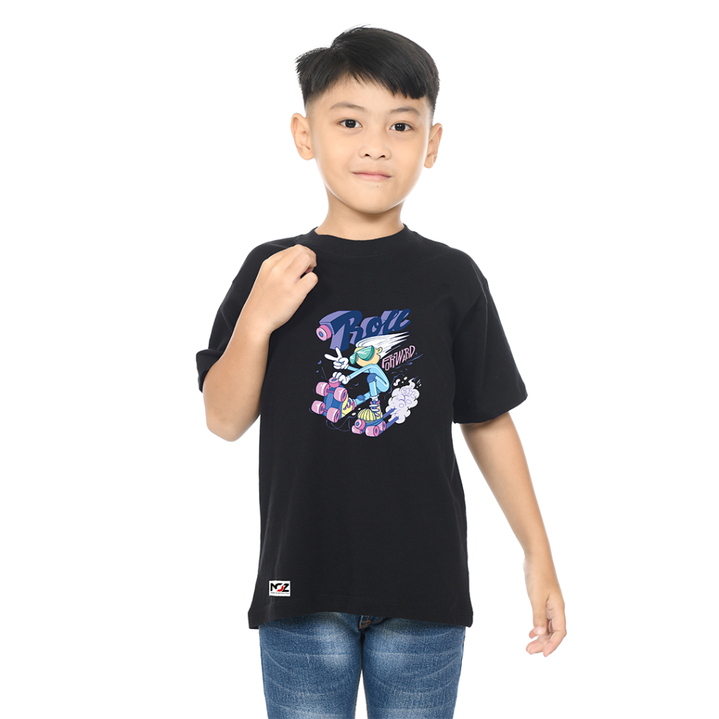 NOZ Baju Kaos Distro Sablon Anak Lengan Pendek Laki-Laki Perempuan RF201 Hitam