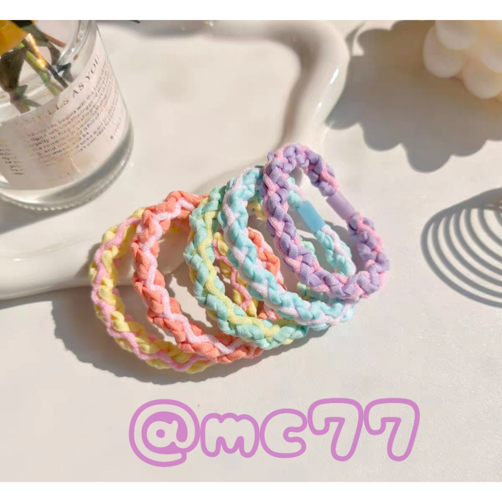 karet rambut anak&dewasa tempel clay resin warna warni/karet rambut pastel keriting gelombang(pc)