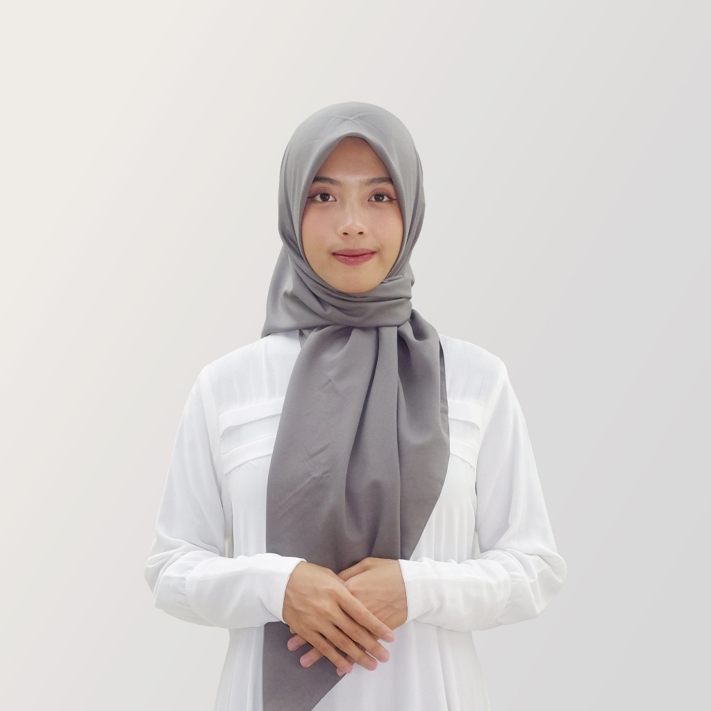 HYRA Kerudung Voal Hijab Segiempat Polos Kelim Warna Abu Tua