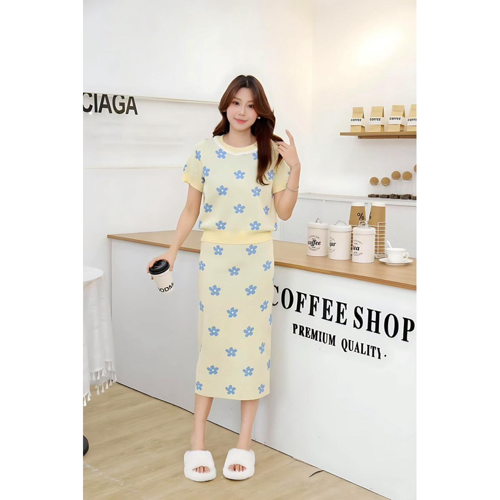 setelan one set wanita rajut import rok atasan blouse wanita