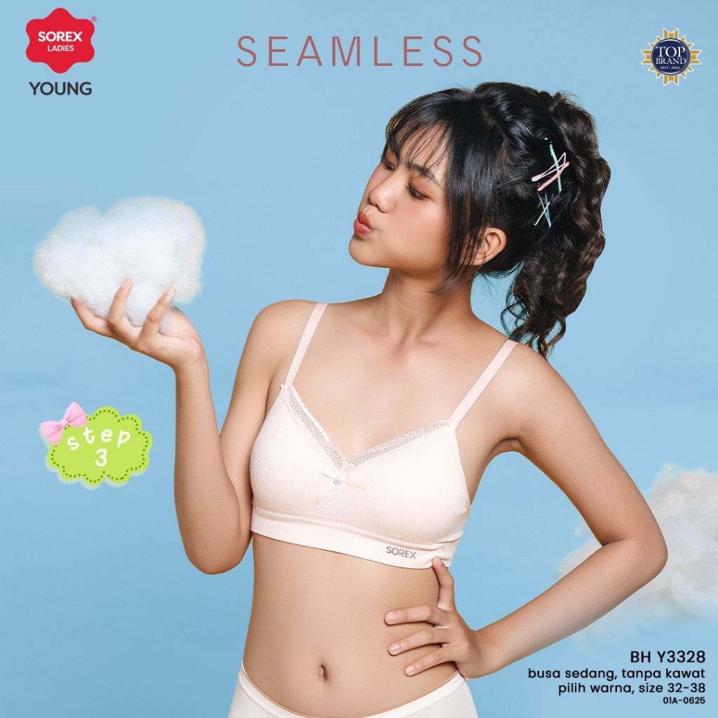 Sorex Young BH Remaja Seamless Busa Sedang Tanpa Kawat Kait 3 Setara Cup B Cup ¾ Step 3 Harian BH Y 
