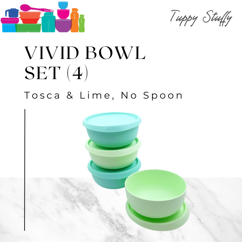 Tupperware Vivid Bowl Set (4) Tosca & Lime | Bowl set ori Tupperware Mangkuk 550ml isi 4 Tupperware
