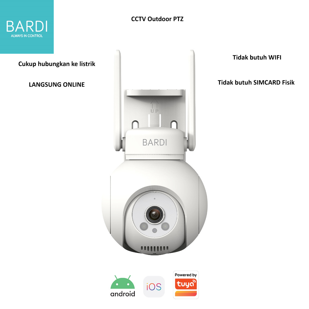 BARDI Outdoor PTZ CCTV with Cloud Sim Bisa Online Tanpa Wifi dan Tanpa SIM Card Fisik