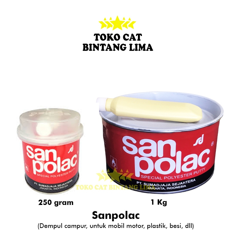 Dempul SAN POLAC Polyester Mobil Motor Plastik ukuran 250gr 1Kg 4 Kg - dempul poles body