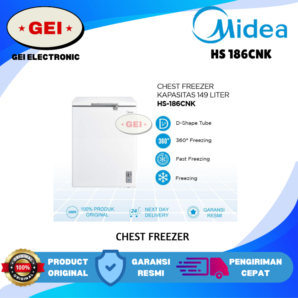 Midea Chest Freezer HS-186CNK (149L) HS 186 CNK Garansi resmi