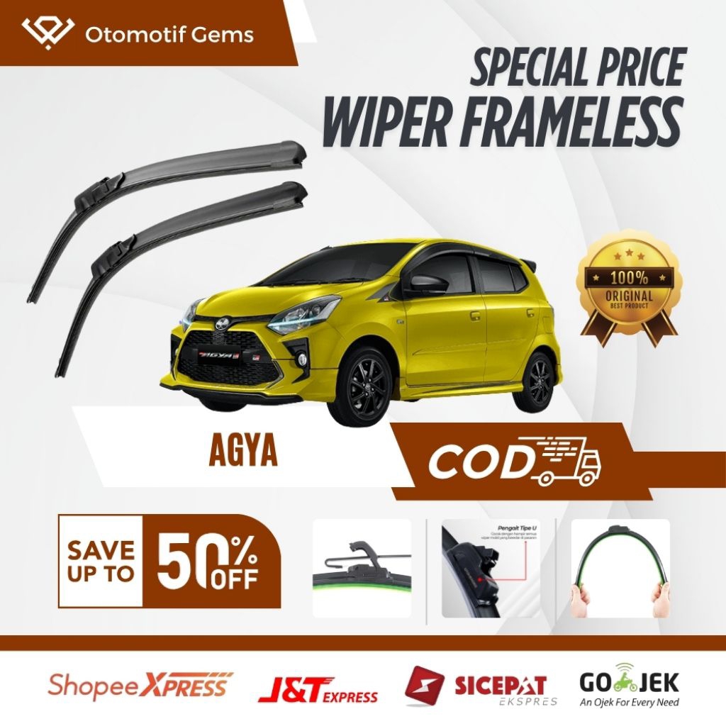 Wiper Frameless Mobil Agya Halus Anti Suara Sepasang Isi 2 Pcs Kanan Kiri | Wiper Kaca Mobil Agya | 