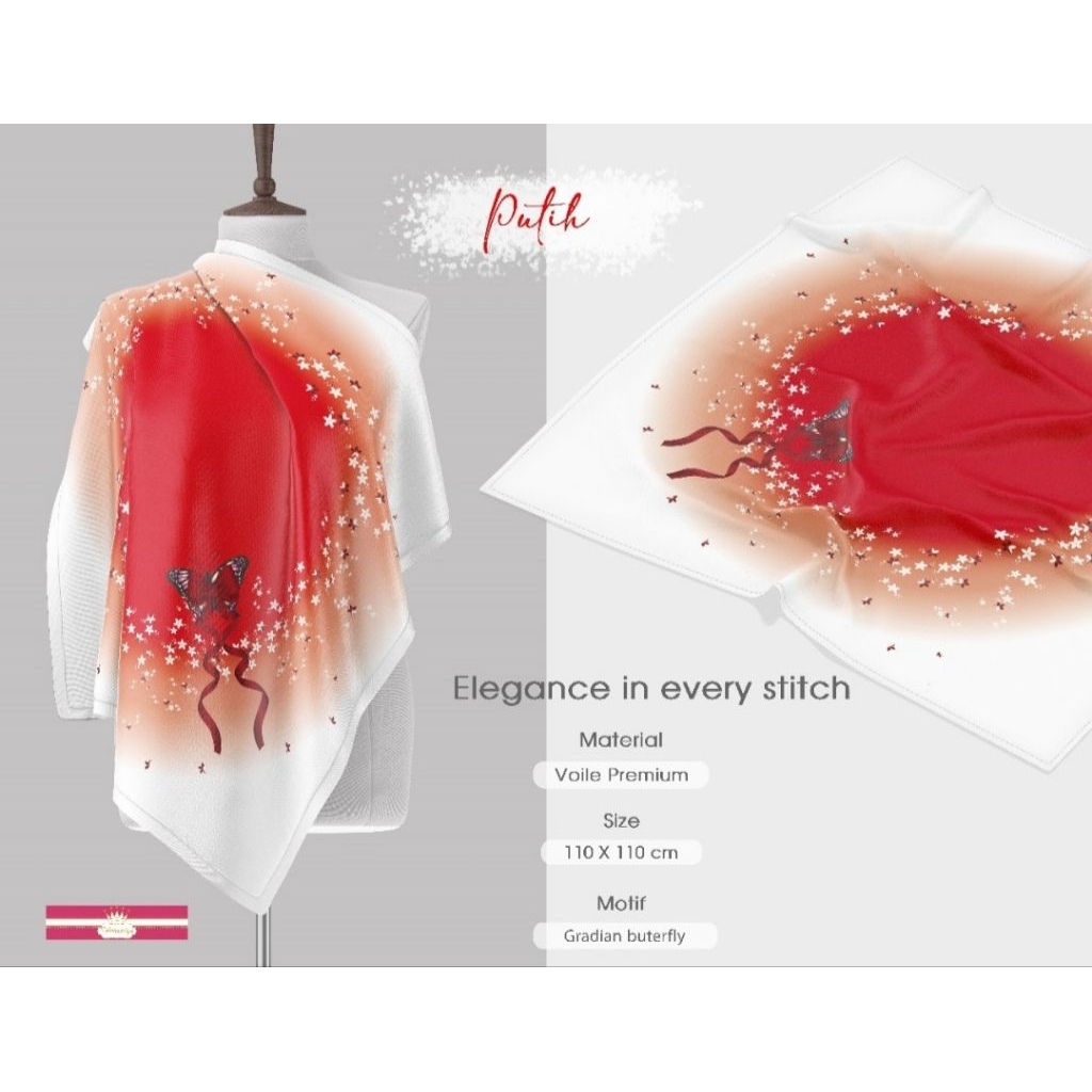 Hijab segi empat voalmotif merah cabe edisi merah putih segi 4 motif warna merah putih