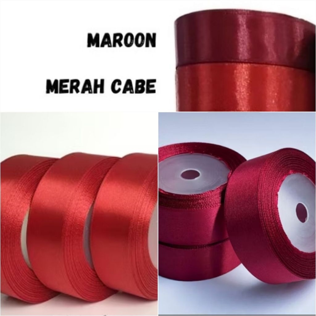 

Pita Satin Merah Maron 1 inch / 2.5cm per Roll