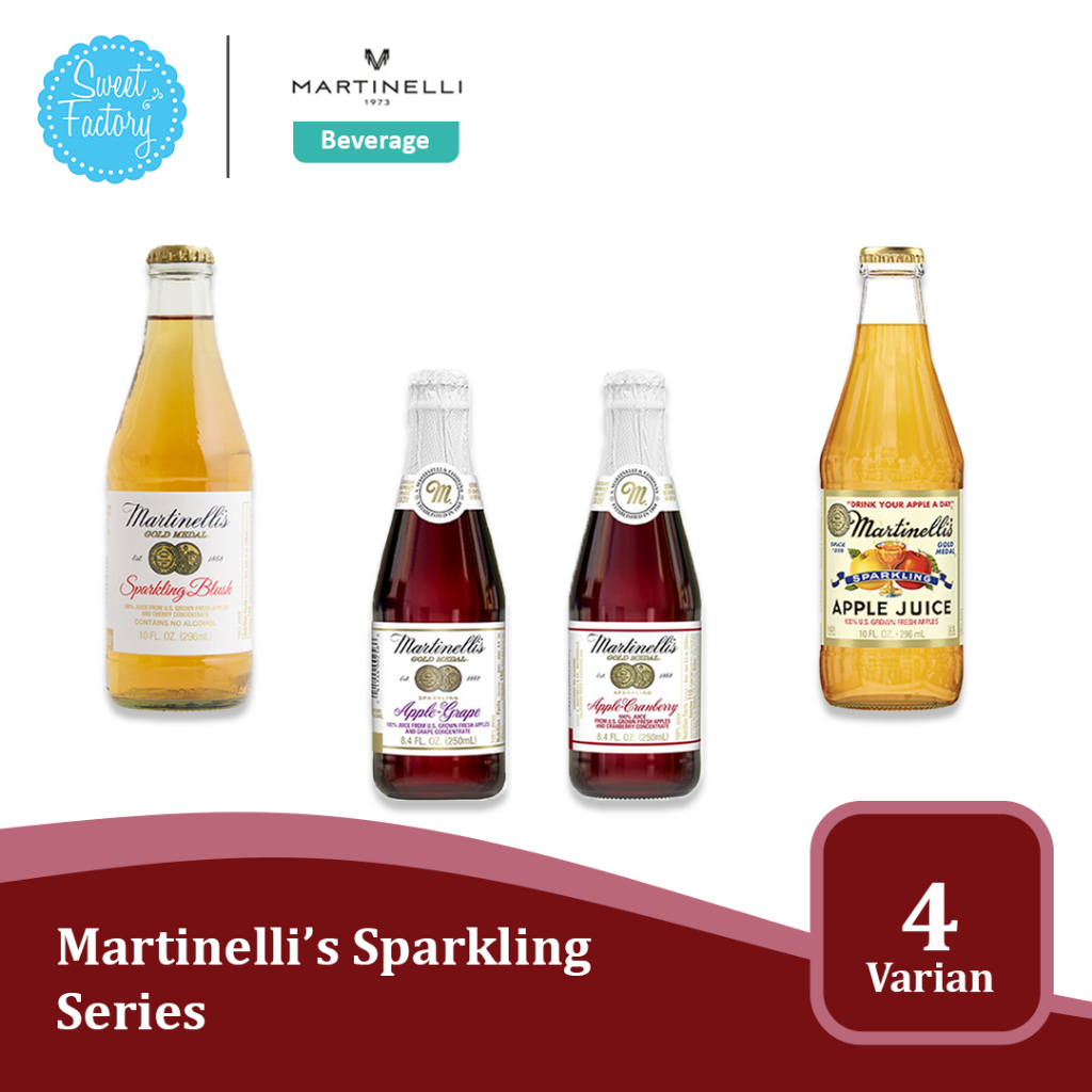 

Martinelli’s Sparkling 8.4 oz - 10 oz / 250gr - 296gr Series – Minuman Bersoda Premium 4 Varian Rasa (Blush, Apple Grape, Apple Cranberry, Apple Juice)