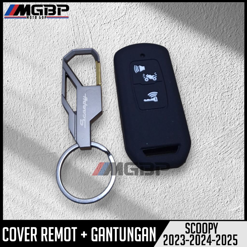 Cover Remot Scoopy + Gantungan Kunci Logo Scoopy Bahan Stainless Premium