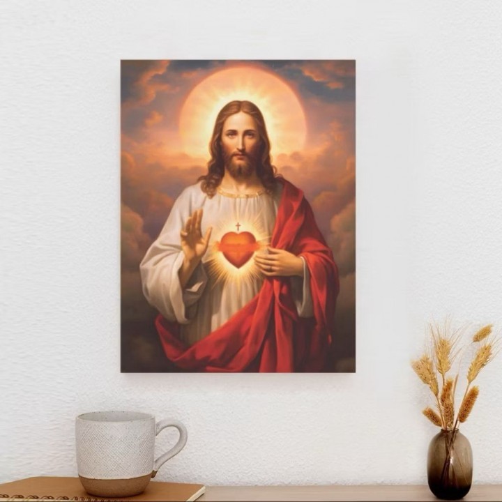 Hiasan Dinding Frameless Tuhan Yesus Bunda Maria Hati Perjamuan Kudus 30 x 40cm