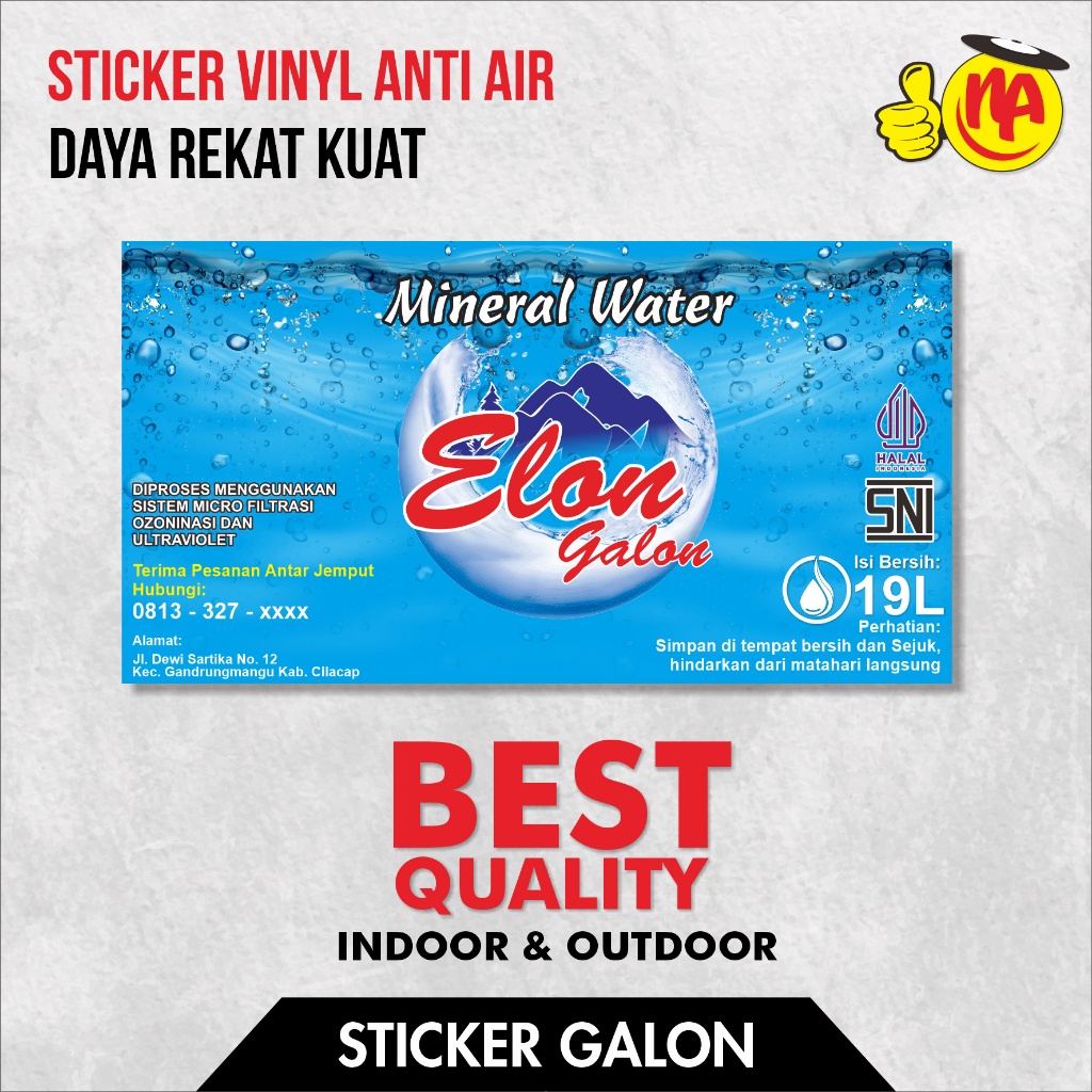 

stiker galon isi ulang custom vinyl glosy anti air dan uv