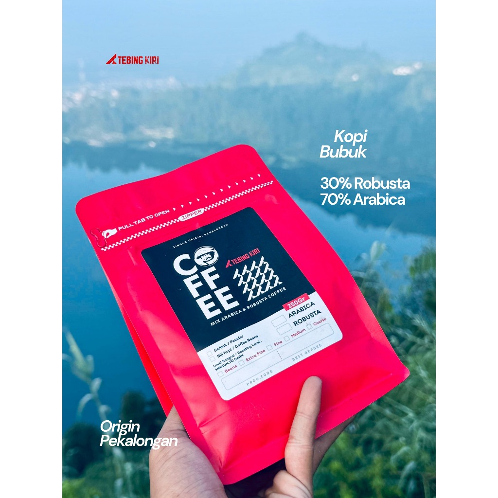 

TEBING KIRI 250 gr KOPI BUBUK MIX BLEND ROBUSTA 30% ARABICA 70% PREMIUM ASLI PEKALONGAN MEDIUM ROAST