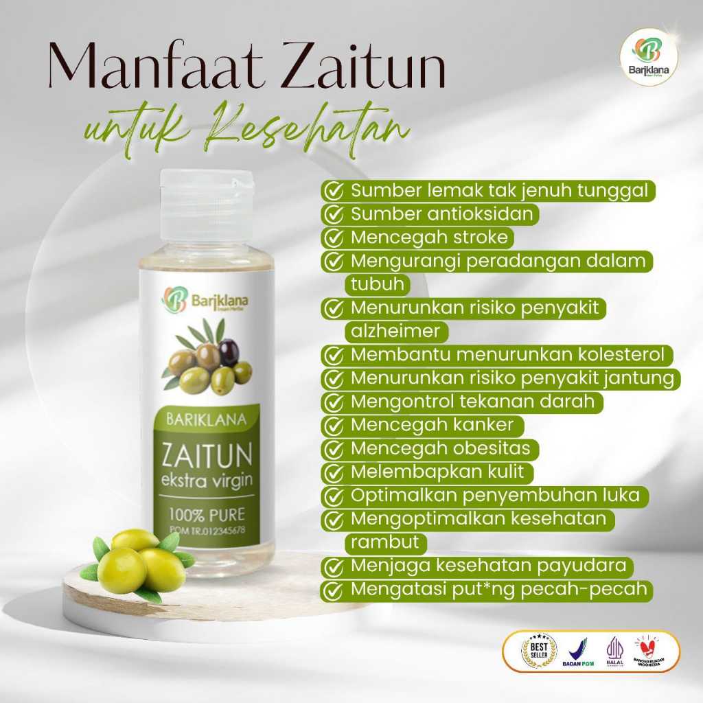 

MINYAK ZAITUN BARIKLANA VIRGIN OLIVE OIL SEHAT 100 ML BPOM HALAL