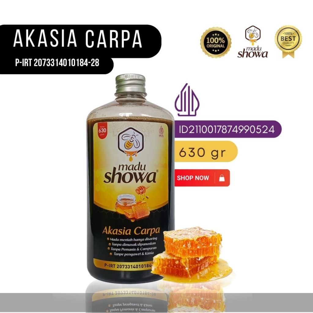 

Madu Showa - Madu Murni Hitam Akasia Carpa 630 Gram - Asli 100 % Dinkes dan Halal - Botol Alu