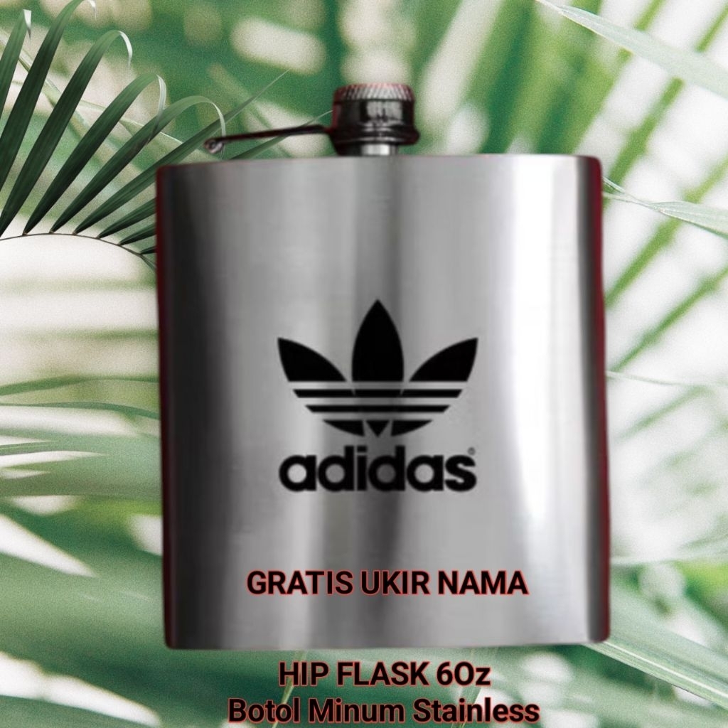 Hip Flask Botol Minum Stainless Keren Adidas Ukuran 6Oz Gratis Grafir Nama