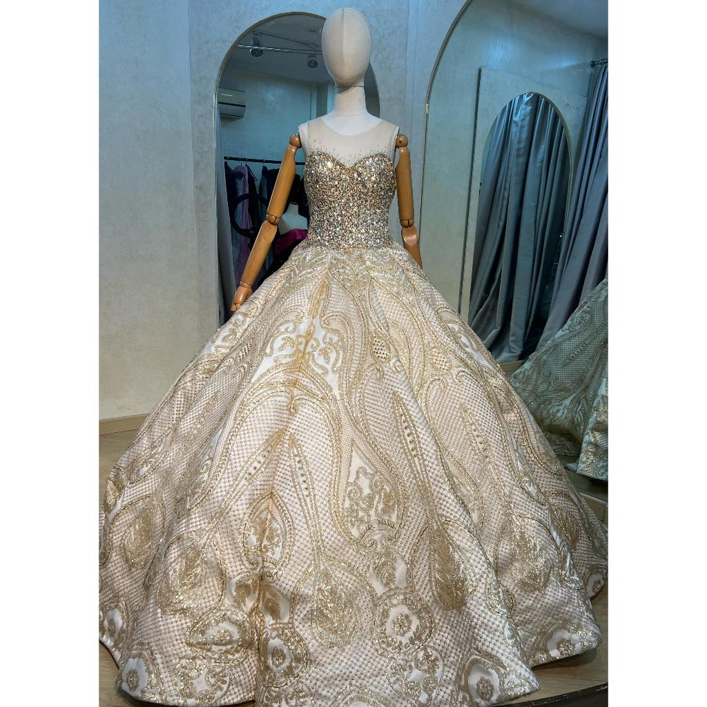 Gown Premium/Gaun Pesta/Ballgown Elegan Mewah Dress Wanita Warna White/Putih/Nude/Gold/Full Payet/Pr