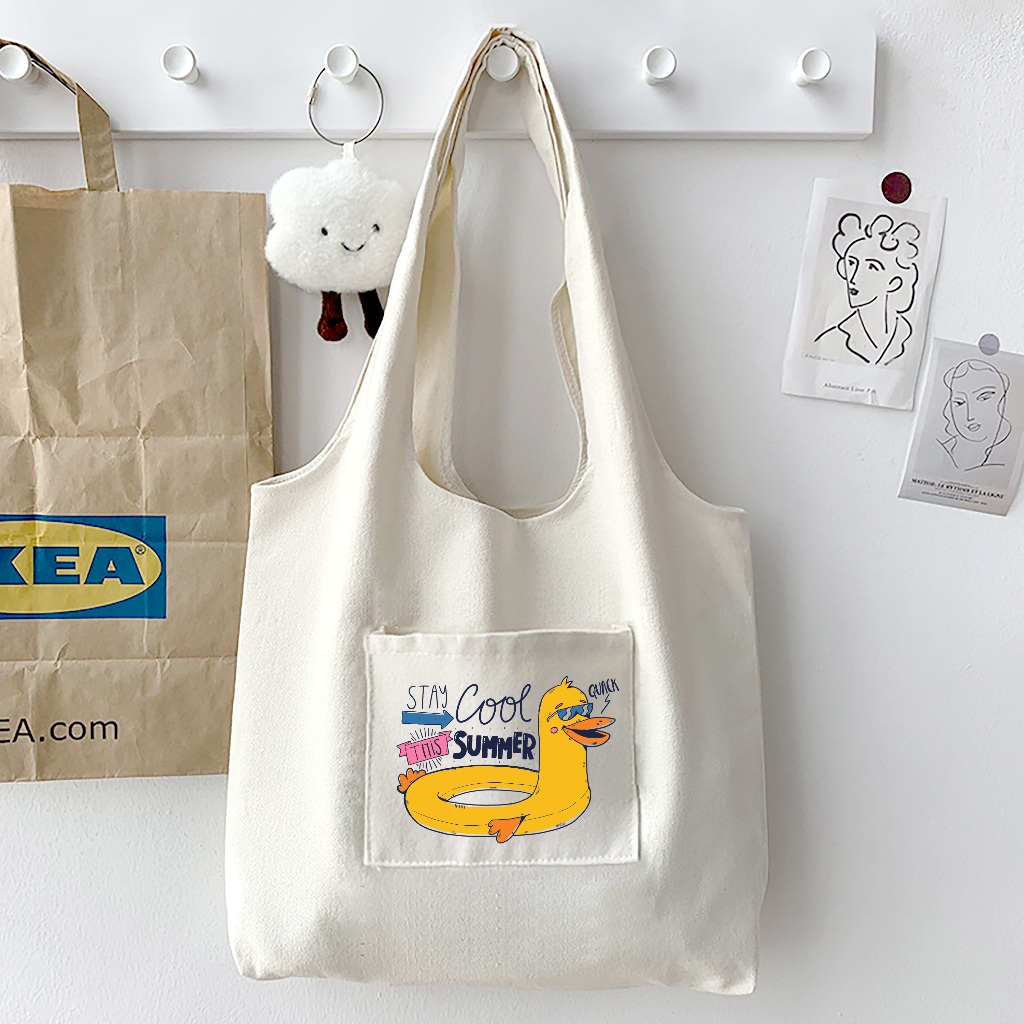 TOTE BAG KANTONG BEBEK BAHAN KANVAS UKURAN BESAR - TOTE BAG VINTAGE / TAS KANVAS / TAS WANITA