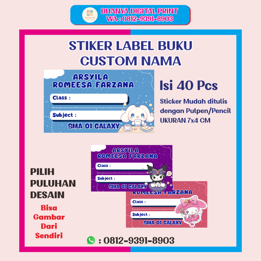 

Label Buku Custom Free Desain isi 40 pcs Karakter SANRIO
