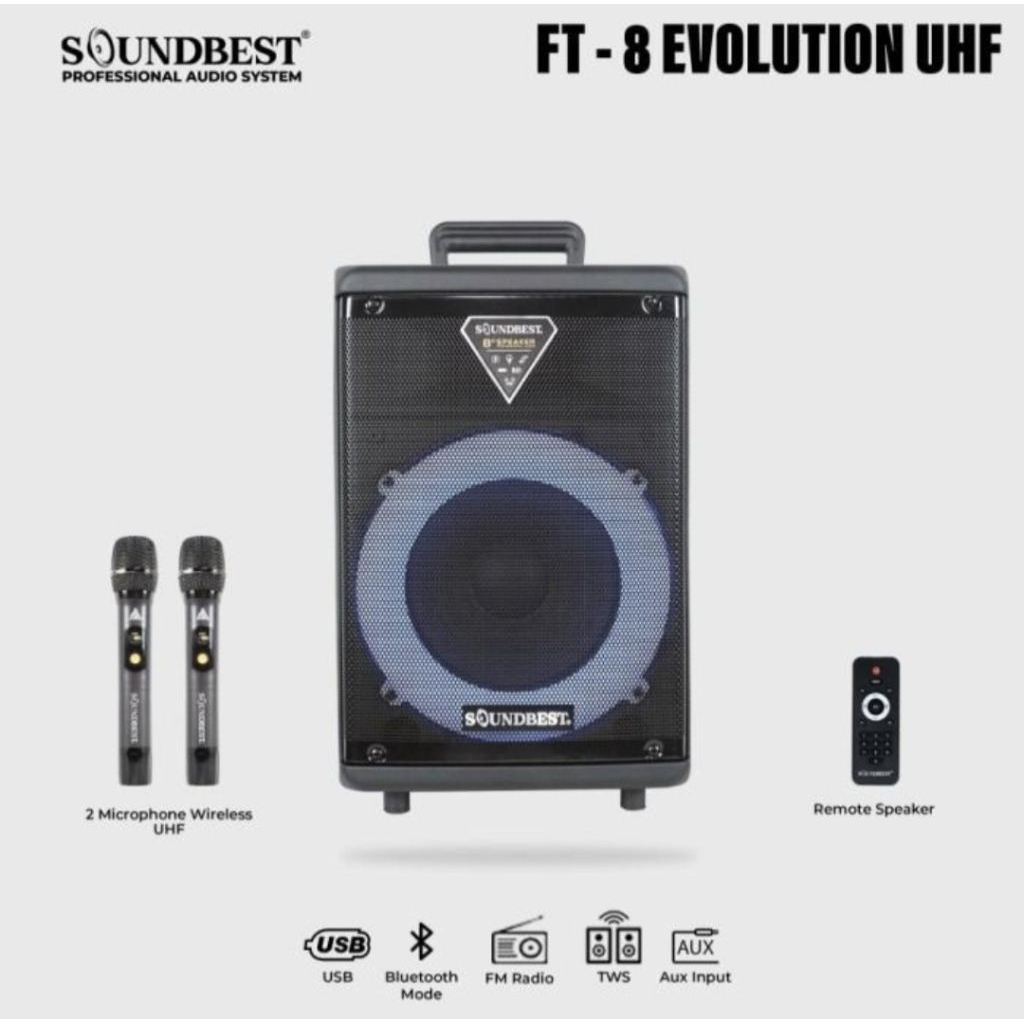 speaker portable 8 inch bluetooth soundbest ft 8 uhf original