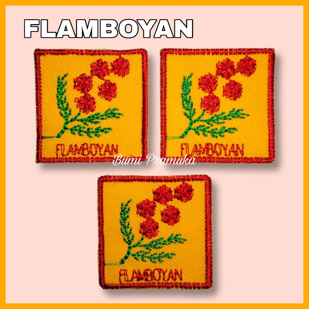 Tanda regu pramuka putri bordir bunga Flamboyan Bet bordir tanda regu flamboyan