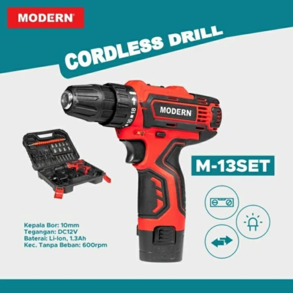 MODERN Mesin Bor Baterai/Charger M-13 Set Cordless 12 Volt / Modern Cordless M-13 Set