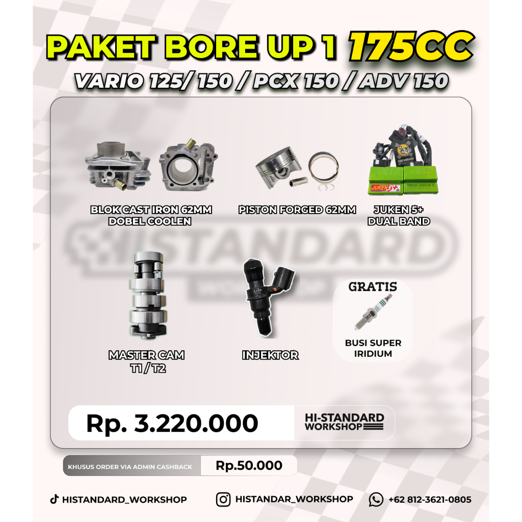 PAKET BORE UP 175CC VARIO 150 PCX 150 PISTON 62 BLOK DOBEL COOLEN 62 TB VARIO