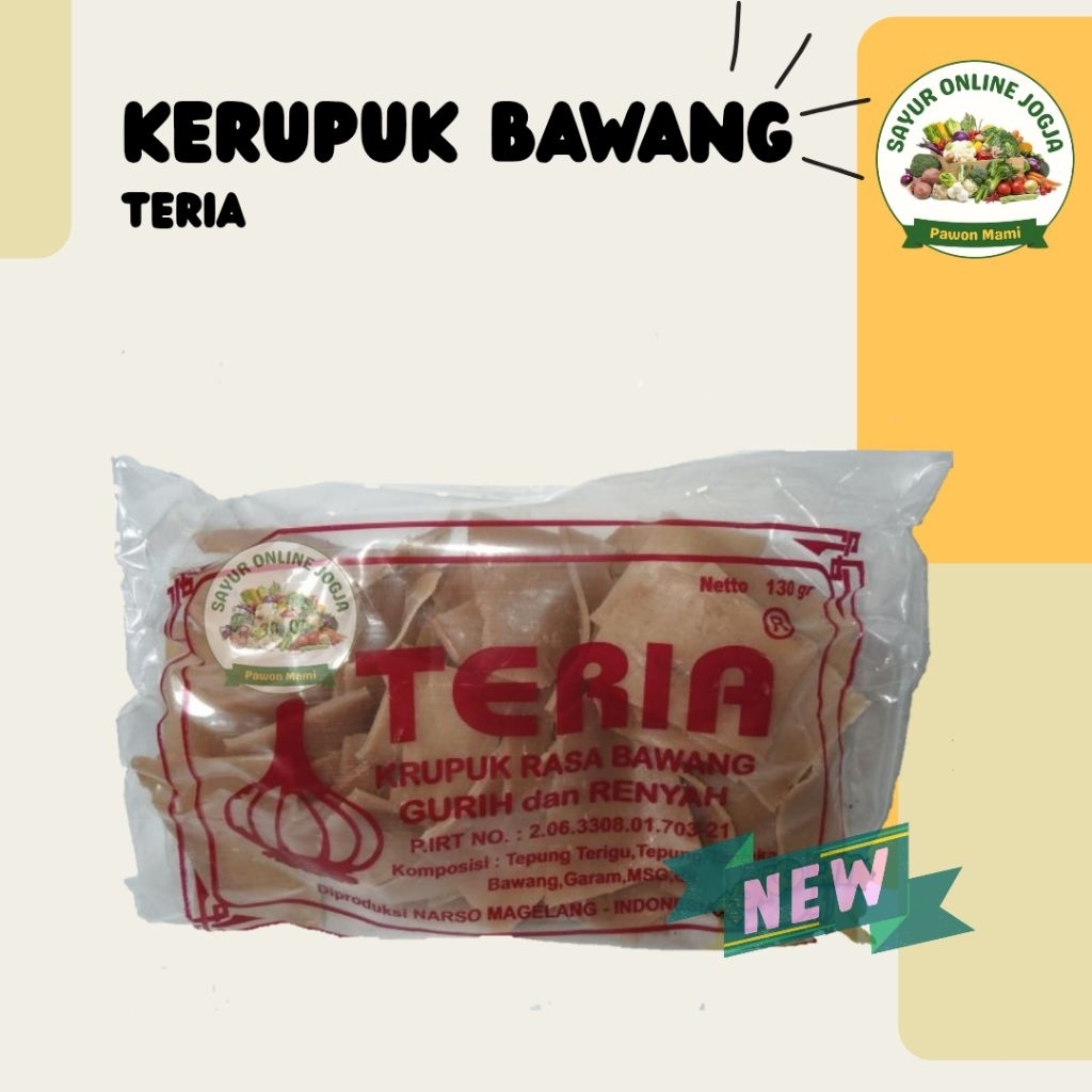 

Kerupuk bawang teria repack 100gr - PAWON MAMI SAYUR ONLINE JOGJA