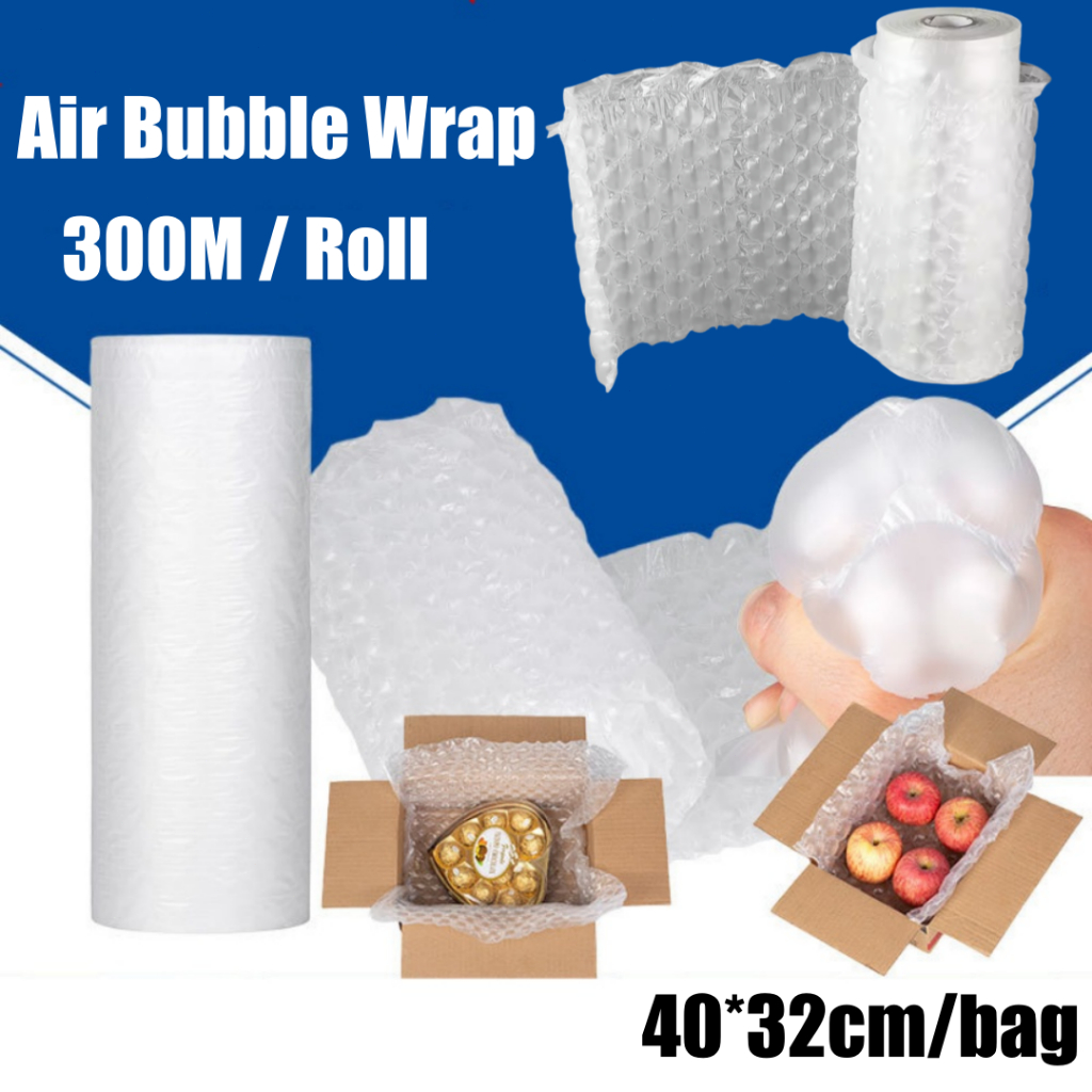 

300M Inflatable Air Cushion Bubble Wrap Film Packaging Shockproof Buffer Bubble Film Roll 40x32cm