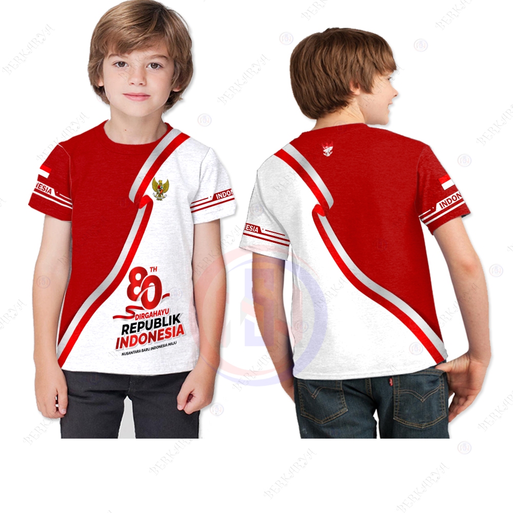 Kaos Baju Anak Jersey 17 Agustus / Kaos Anak Kemerdekaan 17 Agustus HUT RI 80 / Kaos Anak 17 Agustus