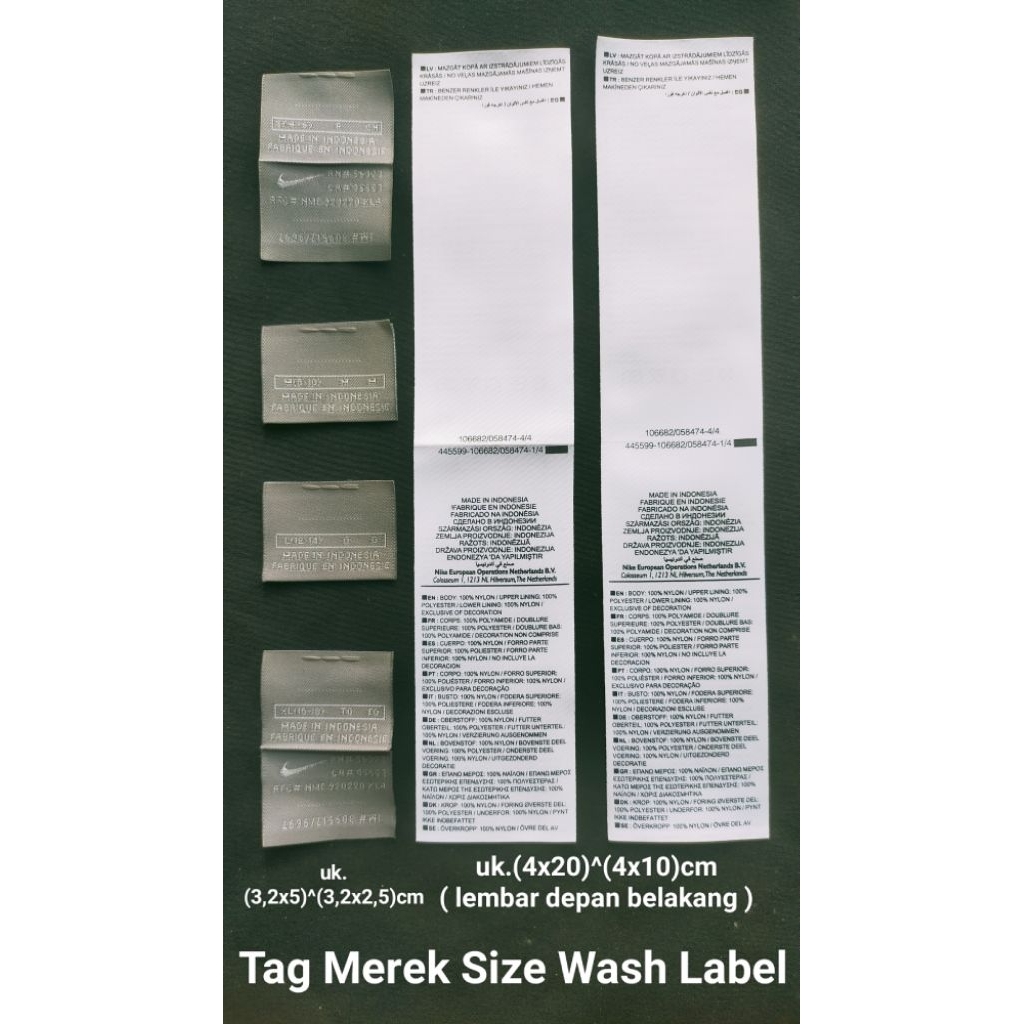 

label merek size wash tag nike harga/pasang (merek&wash)