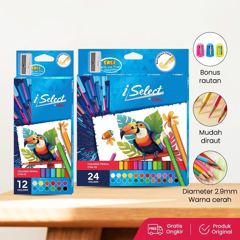 

Deli Colour Pencil 12 24 Colours + SHARPENER iSelect / Pensil Warna Deli 12 24 Warna + RAUTAN i-Select EC144