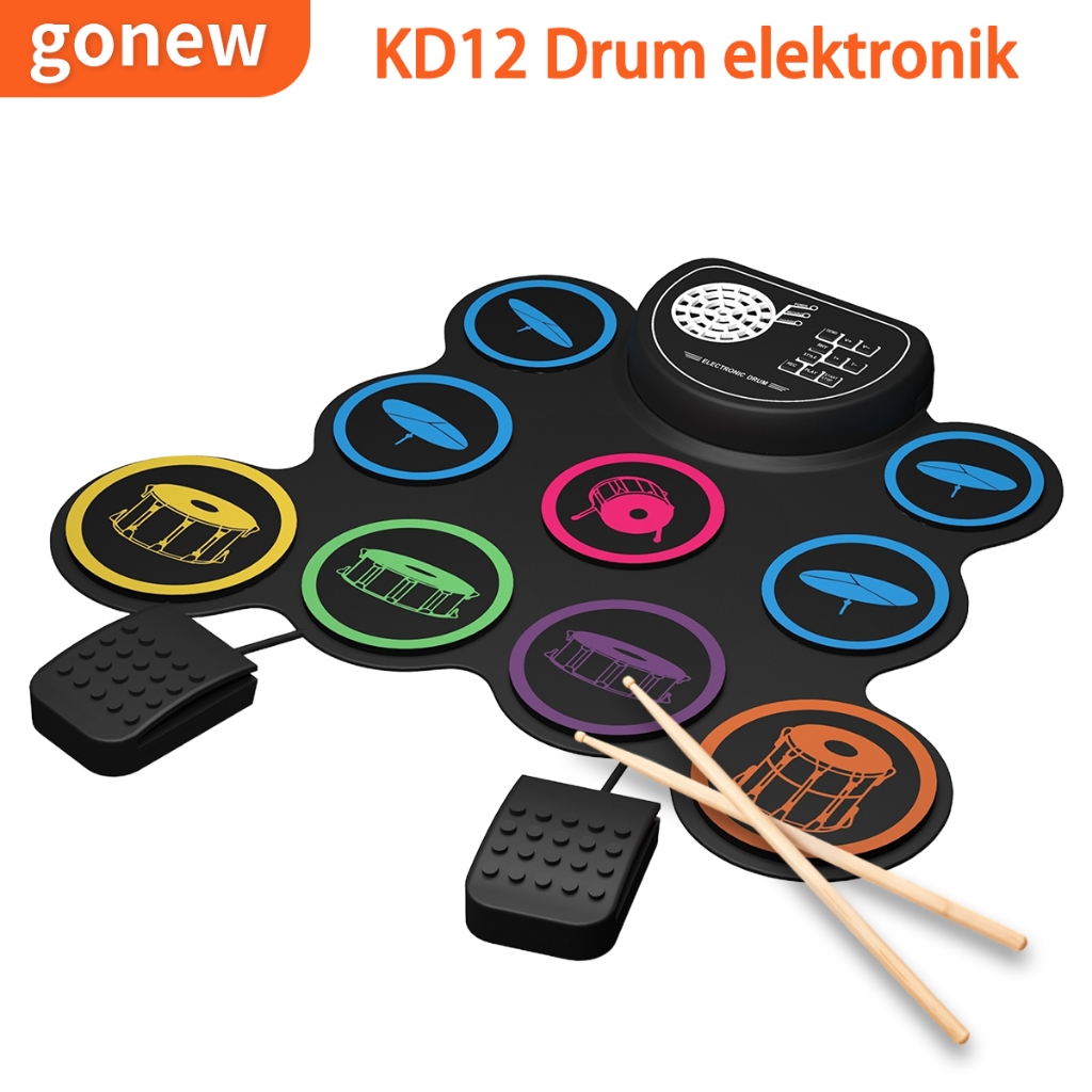 Gonew KD12 Kit Drum Elektronik / Kit Drum Elektronik Suara Eksternal Portabel Bluetooth / Speaker In