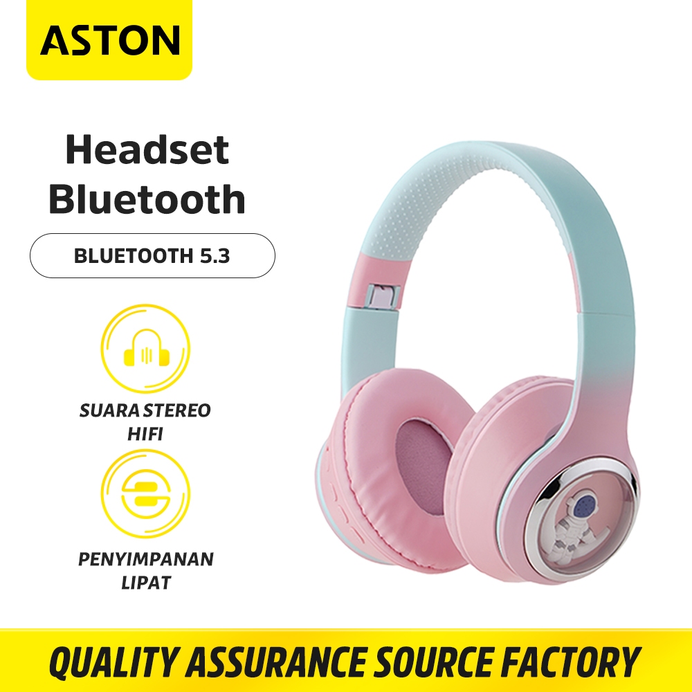ASTON Headset Wireless Headphone Bluetooth 5.3 Noise Cancelling AT-TW163 Cute Makaron For TF Card