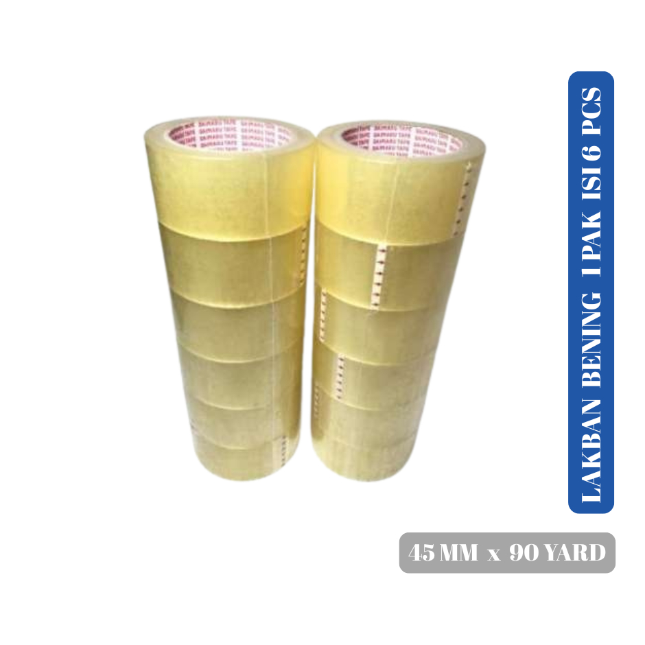 

Lakban bening 6 pcs ukuran 90 x 45 mm Sepaket isi 6 pcs sesuai untuk berbagai keperluan
