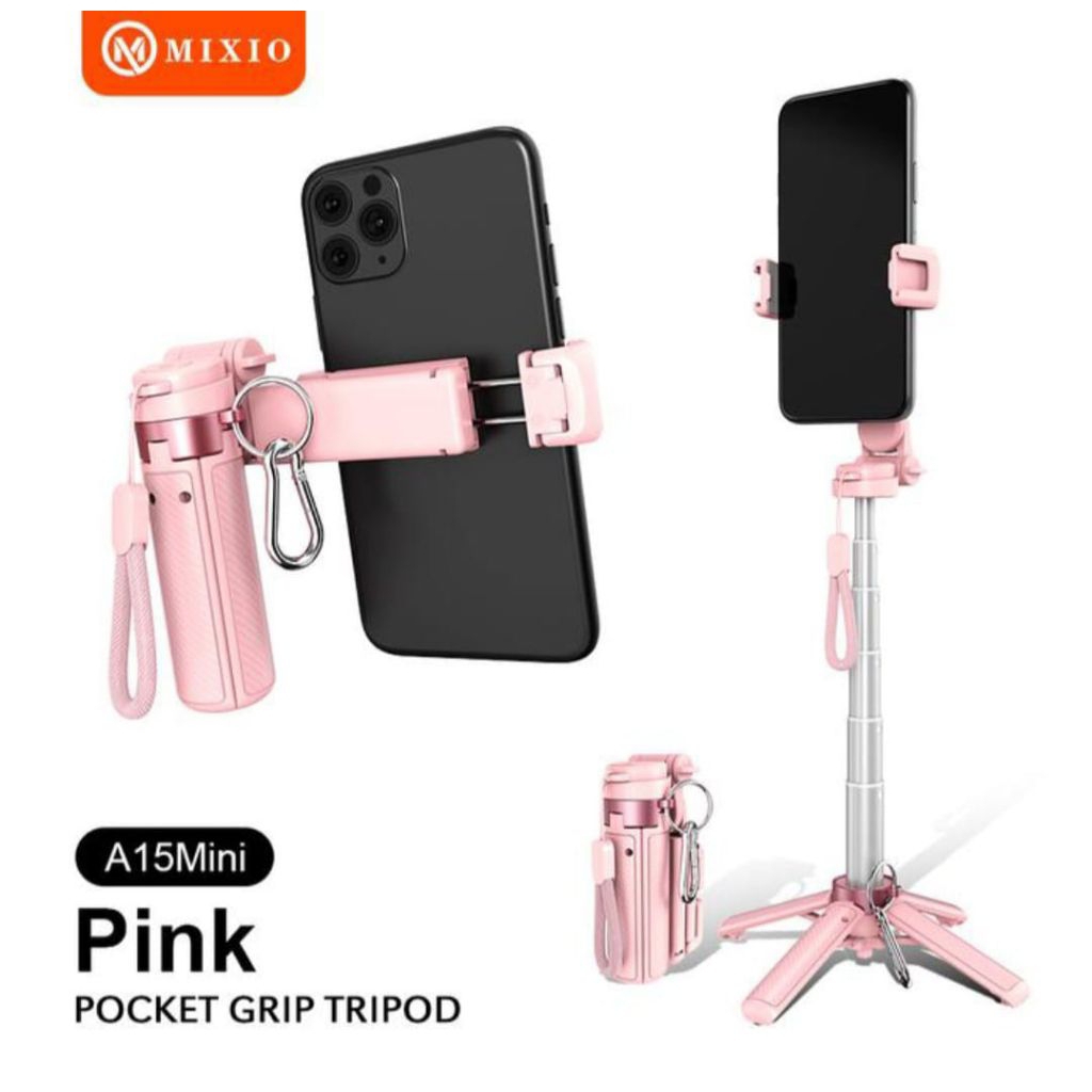 FREE MIXIO A15 Mini Premium Pocket Grip Tripod Mini Selfie Stick Remote Control Tripod 3 In 1