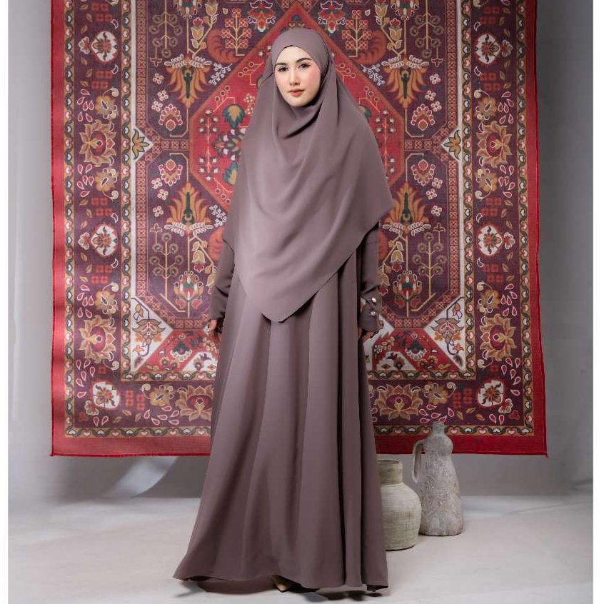 Zahwa Official - Ziyana Set French Khimar Syari Haji dan Umroh Cotton Silk Anti Uv Premium Adem