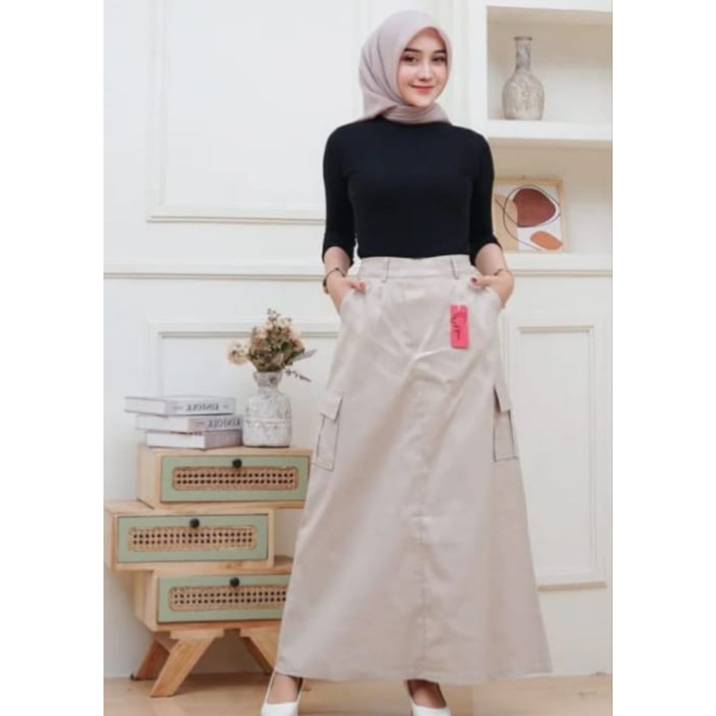 Rok Cargo Twil premium/Rok Cargo Wanita/Rok Cargo Panjang Dewasa
