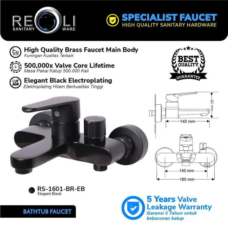 Keran Kran Bathtub Mixer Shower Panas Dingin Kuningan Black Hitam Chrome Krom REOLI 1601 / Kran Bath